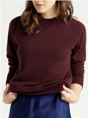 Quince 100% Mongolian Shrunken Cashmere Sweatshirt Maroon Burgundy Wine Sweater